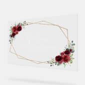 Burgundy Flowers, Red Flowers, Baby shower Welcome Acryl Bord (Hoek)