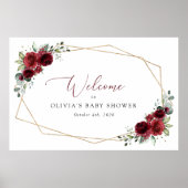 Burgundy Flowers, Red Flowers, Baby shower Welcome Poster (Voorkant)