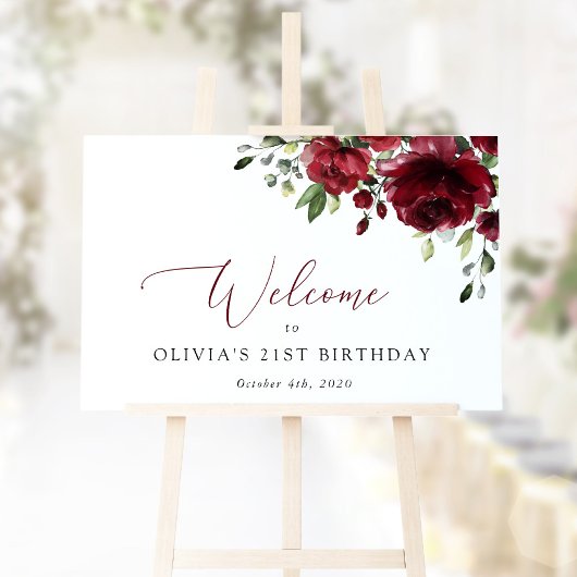 Burgundy Flowers, Red Flowers, Birthday Welcome Poster