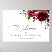 Burgundy Flowers, Red Flowers, Birthday Welcome Poster (Voorkant)