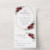 Burgundy Flowers, Red Flowers, Boho, Birthday All In One Uitnodiging (Binnen)