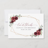 Burgundy Flowers, Red Flowers, Boho, Birthday Bedankkaart (Voorkant)