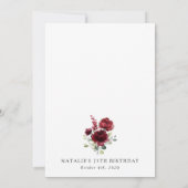 Burgundy Flowers, Red Flowers, Boho, Birthday Kaart (Achterkant)