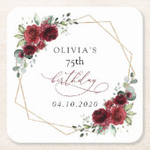 Burgundy Flowers, Red Flowers, Boho, Birthday Kartonnen Onderzetters (Voorkant)