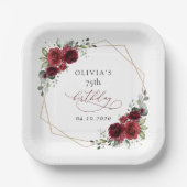 Burgundy Flowers, Red Flowers, Boho, Birthday Papieren Bordje (Voorkant)