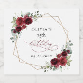 Burgundy Flowers, Red Flowers, Boho, Birthday Sparkling Wijnetiket (Enkel label)