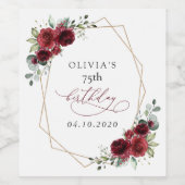 Burgundy Flowers, Red Flowers, Boho, Birthday Wijn Etiket (Enkel label)