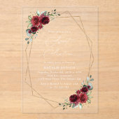 Burgundy Flowers, Red Flowers, Boho, weet 16 Acryl Uitnodigingen (Voorkant)