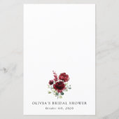 Burgundy Flowers, Red Flowers, Bridal Shower Menu (Achterkant)