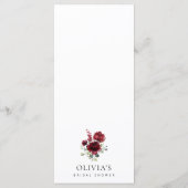 Burgundy Flowers, Red Flowers, Bridal Shower Menu (Achterkant)
