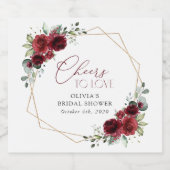 Burgundy Flowers, Red Flowers, Bridal Shower Sparkling Wijnetiket (Enkel label)