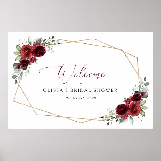 Burgundy Flowers, Red Flowers, Bridal Welcome Poster (Voorkant)