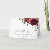 Burgundy Flowers, Red Flowers, Greenery, Birthday Bedankkaart (Voorkant)
