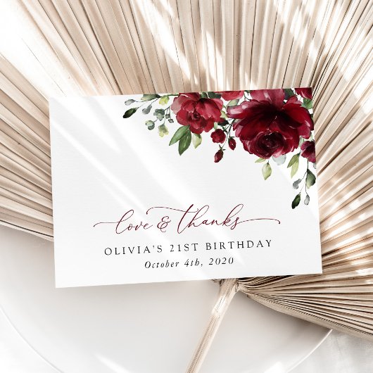 Burgundy Flowers, Red Flowers, Greenery, Birthday Bedankkaart