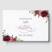 Burgundy Flowers, Red Flowers, Greenery, Birthday Gastenboek (Voorkant)