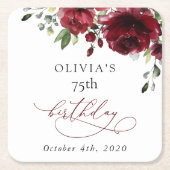 Burgundy Flowers, Red Flowers, Greenery, Birthday Kartonnen Onderzetters (Voorkant)