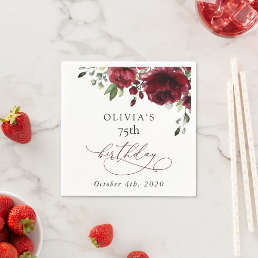 Burgundy Flowers, Red Flowers, Greenery, Birthday Servet (Insitu)