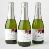 Burgundy Flowers, Red Flowers, Greenery, Birthday Sparkling Wijnetiket (Flessen)