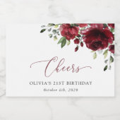 Burgundy Flowers, Red Flowers, Greenery, Birthday Sparkling Wijnetiket (Enkel label)