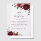 Burgundy Flowers, Red Flowers, Greenery, Birthday Vellum Uitnodigingen (Offset)