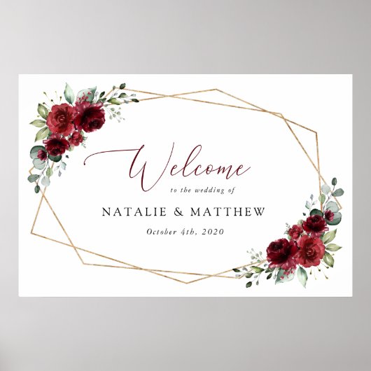 Burgundy Flowers, Red Flowers, Weddenschap Welkom Poster (Voorkant)