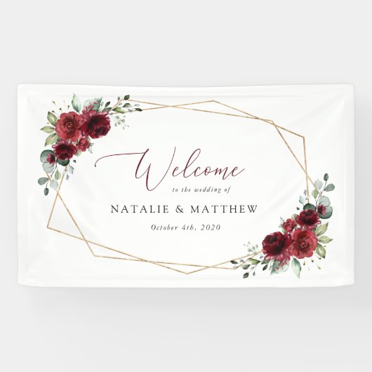Burgundy Flowers, Red Flowers, Weddenschap Welkom Spandoek (Horizontaal)
