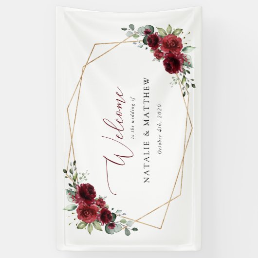 Burgundy Flowers, Red Flowers, Weddenschap Welkom Spandoek (Verticaal)