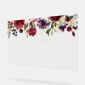 Burgundy Flowers, Roze Flowers, Birthday Welcome Acryl Bord (Hoek)