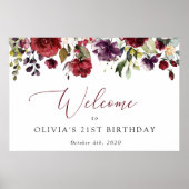 Burgundy Flowers, Roze Flowers, Birthday Welcome Poster (Voorkant)