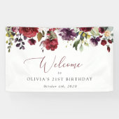 Burgundy Flowers, Roze Flowers, Birthday Welcome Spandoek (Horizontaal)