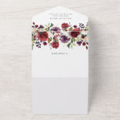 Burgundy Flowers, Roze Flowers, Boho Vrijgezellenf All In One Uitnodiging (Buitenkant)