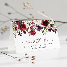 Burgundy Flowers, Roze Flowers, Boho Vrijgezellenf Bedankkaart