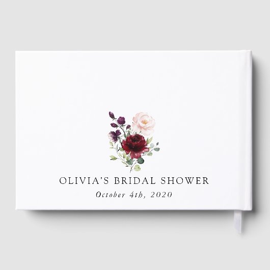 Burgundy Flowers, Roze Flowers, Boho Vrijgezellenf Gastenboek (Achterkant)