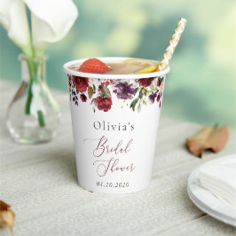 Burgundy Flowers, Roze Flowers, Boho Vrijgezellenf Papieren Bekers