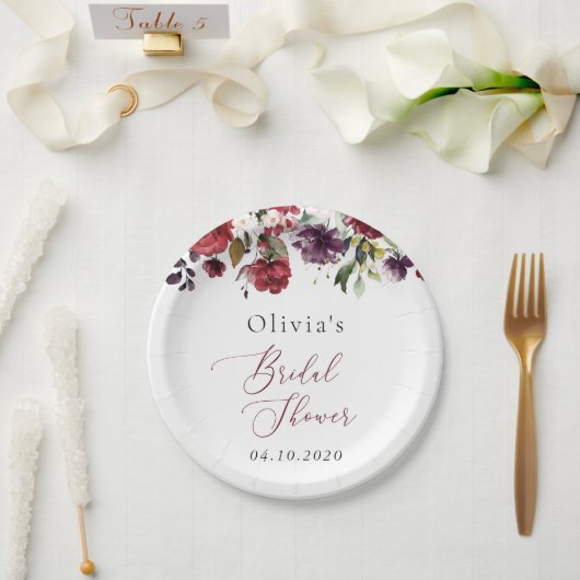 Burgundy Flowers, Roze Flowers, Boho Vrijgezellenf Papieren Bordje (Huwelijk)