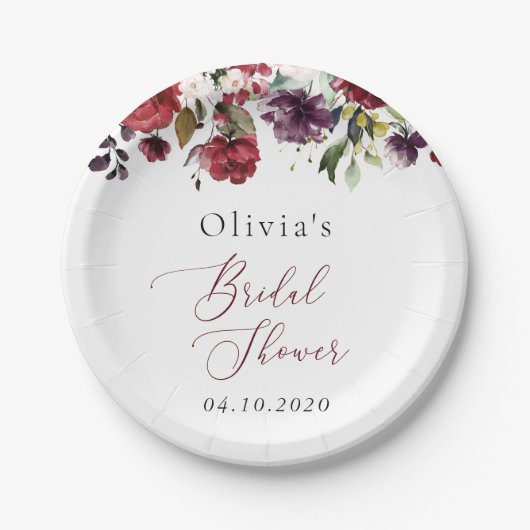 Burgundy Flowers, Roze Flowers, Boho Vrijgezellenf Papieren Bordje (Voorkant)