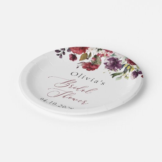 Burgundy Flowers, Roze Flowers, Boho Vrijgezellenf Papieren Bordje (Gekanteld)