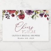 Burgundy Flowers, Roze Flowers, Boho Vrijgezellenf Sparkling Wijnetiket (Enkel label)