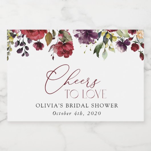 Burgundy Flowers, Roze Flowers, Boho Vrijgezellenf Sparkling Wijnetiket (Enkel label)