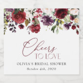 Burgundy Flowers, Roze Flowers, Boho Vrijgezellenf Sparkling Wijnetiket (Enkel label)