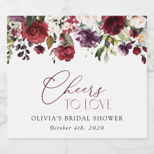 Burgundy Flowers, Roze Flowers, Boho Vrijgezellenf Sparkling Wijnetiket (Enkel label)