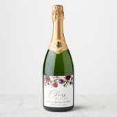 Burgundy Flowers, Roze Flowers, Boho Vrijgezellenf Sparkling Wijnetiket (Voorkant)
