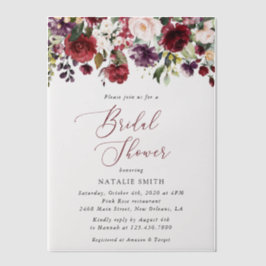 Burgundy Flowers, Roze Flowers, Boho Vrijgezellenf Vellum Uitnodigingen