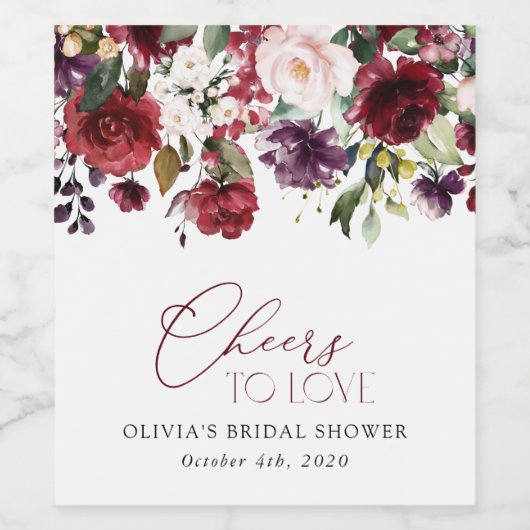 Burgundy Flowers, Roze Flowers, Boho Vrijgezellenf Wijn Etiket (Enkel label)
