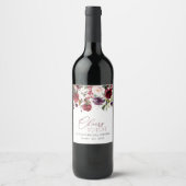 Burgundy Flowers, Roze Flowers, Boho Vrijgezellenf Wijn Etiket (Voorkant)