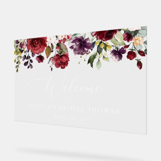 Burgundy Flowers, Roze Flowers, Bridal Welcome Acryl Bord (Hoek)