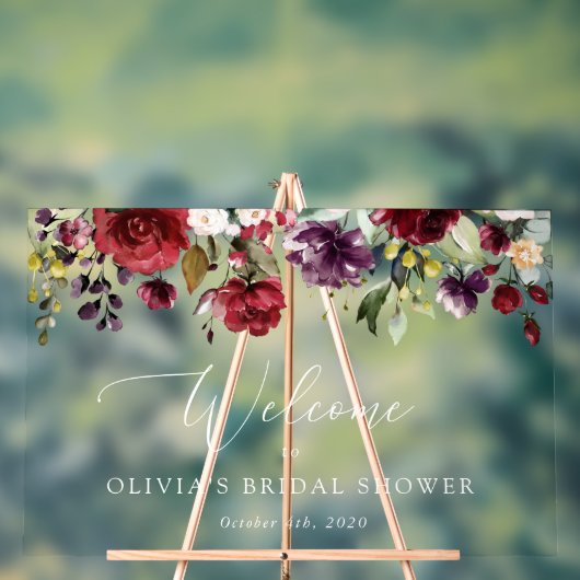 Burgundy Flowers, Roze Flowers, Bridal Welcome Acryl Bord (Neutraal)
