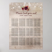 Burgundy Flowers Rustic Wedding Seating Chart Poster (Voorkant)