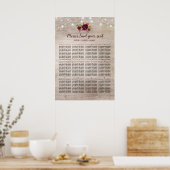 Burgundy Flowers Rustic Wedding Seating Chart Poster (Keuken)