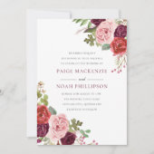 Burgundy Flowers Tropical Elegant Wedding Invite Kaart (Voorkant)